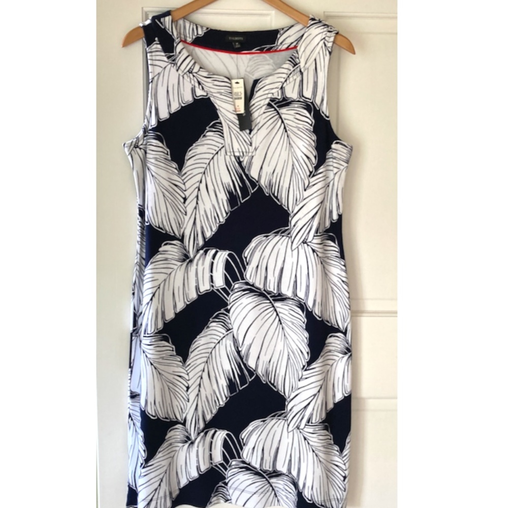NWT Talbots Navy White Print 100% Cotton Knit Beach Cover Up Dress Size M 39"